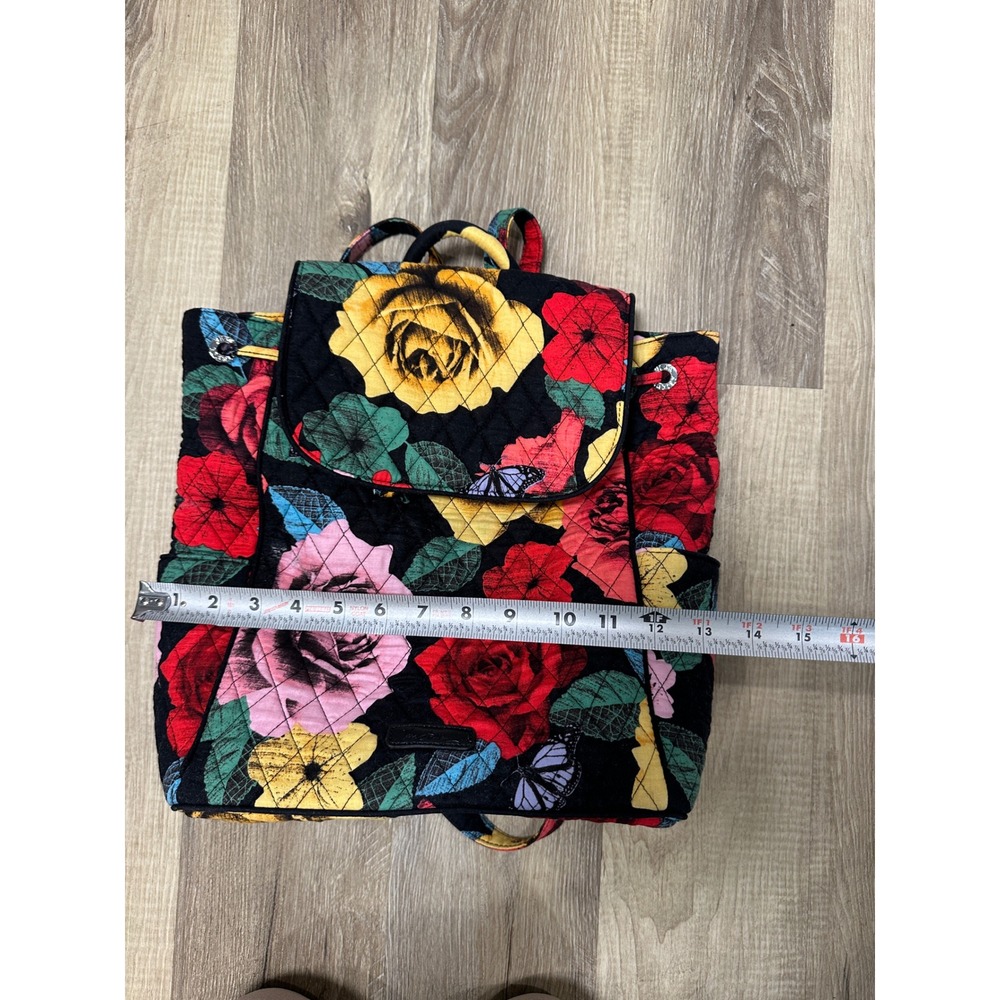 Vera Bradley Midnight Roses Quilted Cotton Backpack Floral Butterfly Black Bag - Picture 9 of 10